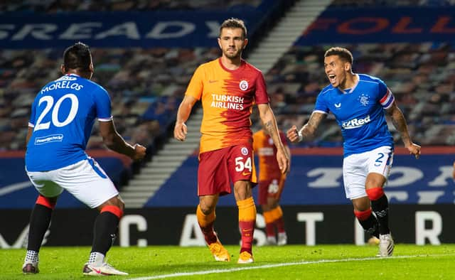 James Tavernier celebrates making it 2-0 for Rangers against Galatasaray at Ibrox, his seventh goal in as many games (Photo by Alan Harvey / SNS Group)