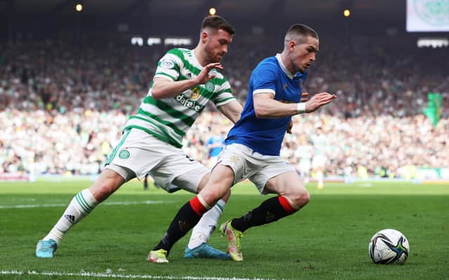 Celtic defender Anthony Ralston shows Rangers winger Ryan Kent  at Hampden - with the full-back maintaining the loss at Hampden a fortnight ago won't enter the home side's thinking as they host the Ibrox side in a derby that could all but deliver them the title. (Photo by Alan Harvey / SNS Group)