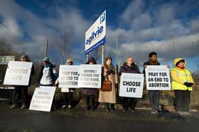 Members of the 40 Days For Life group, campaigners who are against abortion, protest outside Glasgow's QEUH. Picture: JohnDevlin/JPIMedia