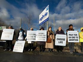 Members of the 40 Days For Life group, campaigners who are against abortion, protest outside Glasgow's QEUH. Picture: JohnDevlin/JPIMedia