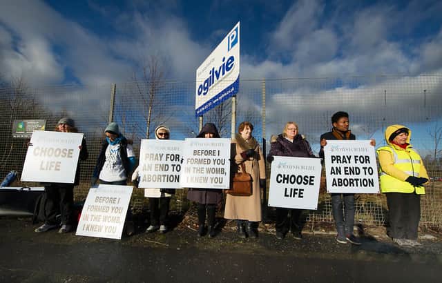 Members of the 40 Days For Life group, campaigners who are against abortion, protest outside Glasgow's QEUH. Picture: JohnDevlin/JPIMedia