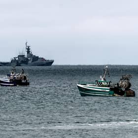 A flotilla of French fishing vessels are seen outside St Helier harbour in Jersey during a protest about post-Brexit changes to fishing in the area (Picture: SWNS)