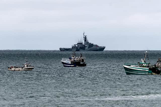 A flotilla of French fishing vessels are seen outside St Helier harbour in Jersey during a protest about post-Brexit changes to fishing in the area (Picture: SWNS)