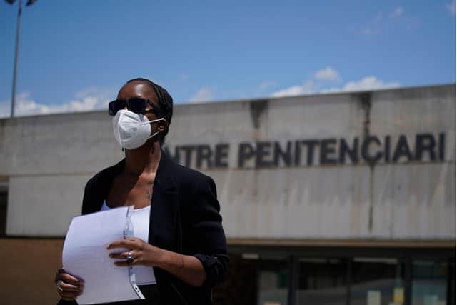 McAfee's wife, Janice, leaves the Brians 2 prison near Barcelona, where he was found dead at the age of 75. Picture: Joan Mateu/AP/Shutterstock