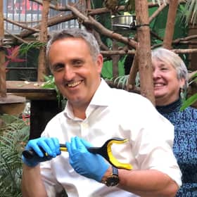 Scottish Lib Dem leader Alex Cole-Hamilton at Edinburgh Zoo while on the General Election campaign trail on Wednesday. Photo: Neil Pooran/PA Wire