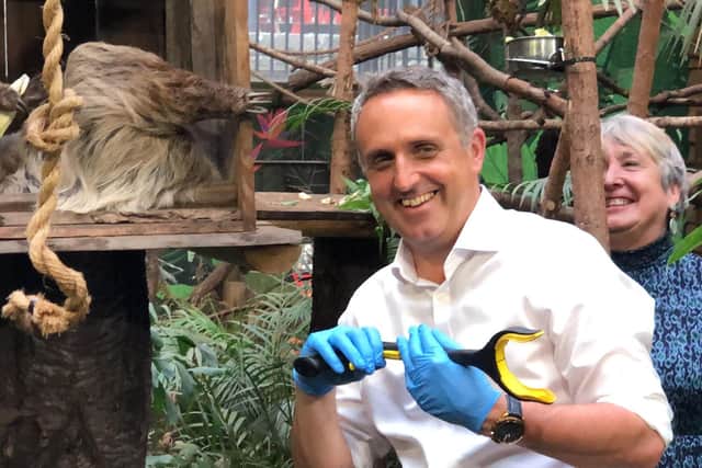 Scottish Lib Dem leader Alex Cole-Hamilton at Edinburgh Zoo while on the General Election campaign trail on Wednesday. Photo: Neil Pooran/PA Wire