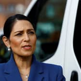 Outgoing home secretary Priti Patel looks on during a visit with members of the Thames Valley Police, at Milton Keynes Police Station. Picture: Andrew Boyers - WPA Pool/Getty Images