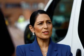 Outgoing home secretary Priti Patel looks on during a visit with members of the Thames Valley Police, at Milton Keynes Police Station. Picture: Andrew Boyers - WPA Pool/Getty Images