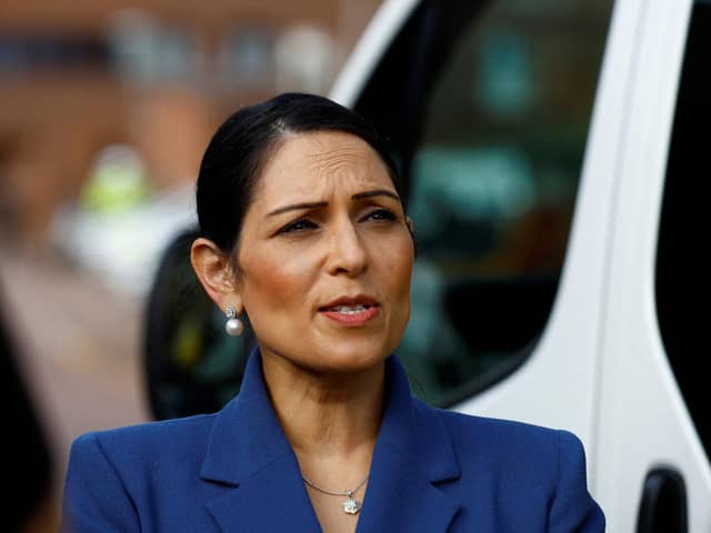 Outgoing home secretary Priti Patel looks on during a visit with members of the Thames Valley Police, at Milton Keynes Police Station. Picture: Andrew Boyers - WPA Pool/Getty Images