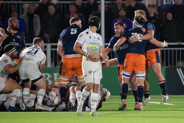 Edinburgh's players celebrate a tough win over Zebre.