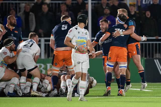 Edinburgh's players celebrate a tough win over Zebre.