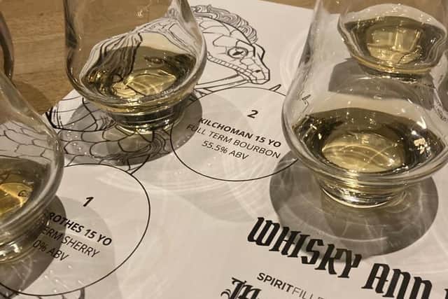 The whiskies at Christine and Jane's Whisky & Witches Presents Mythical Beasts: An Immersive, Mystical, Musical Whisky Tasting, which took place in the Mother Superior pub in Leith in August.