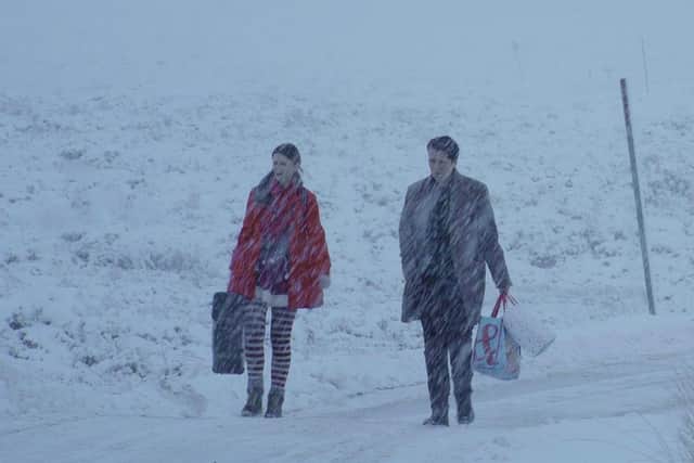 Natalie Clark and Kenny Boyle in Lost at Christmas, which involved a lot of real snow, as well as fake, filming in the Highlands.