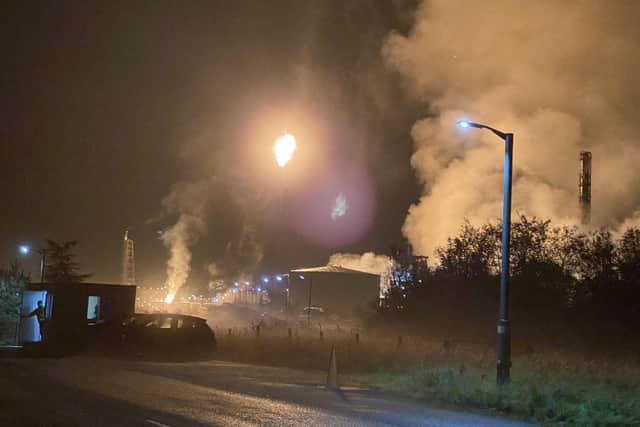 Flaring at the ExxonMobil chemical plant at Mossmorran in Fife, where fossil fuel gas is turned into ethylene (Picture: Emma O'Neill/PA)