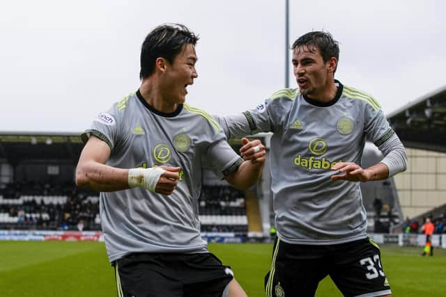 Celtic's Oh Hyeon-gyu celebrates after netting from the penalty spot.