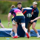 Damien Hoyland and Adam Hastings at a Scotland training session at Oriam ahead of the A international against England. Picture: Paul Devlin/SNS