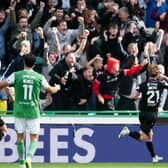 Hibs midfielder Joe Newell cannot believe it as substitute Alex Greive makes it 3-2 to St Mirren with two minutes left of the Premiership fixture at Easter Road   (Photo by Paul Devlin / SNS Group)