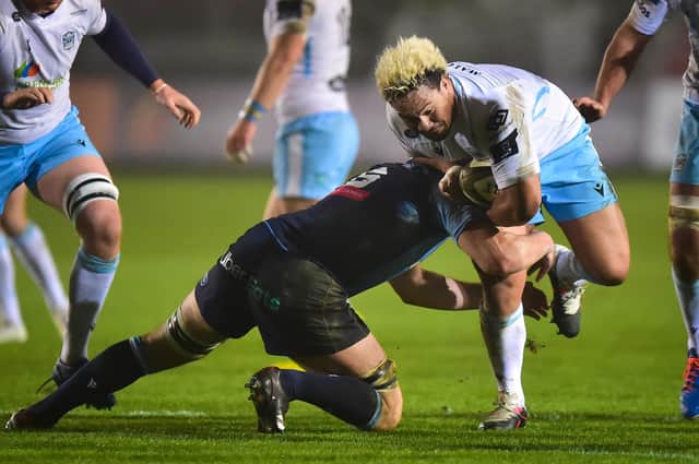 Glasgow's Aki Seiuli tries to find a way through against Cardiff. Picture: Alex James/INPHO/Shutterstock