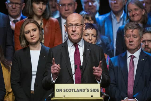 First Minister of Scotland and SNP leader John Swinney speaking at Assembly Roxy in Edinburgh, to mark one year to go until the next Holyrood election (Picture: Jane Barlow/PA Wire)