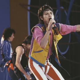 Bill Wyman, Keith Richards and Mick Jagger performing  during their 1982 European Tour  Pic: Keystone/Hulton Archive/Getty Images