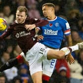 Rangers' James Tavernier (R) and Hearts' Andy Halliday (L) clash during the previous Ibrox meeting in November. (Photo by Alan Harvey / SNS Group)