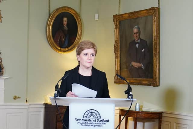 First Minister Nicola Sturgeon reads a statement at Bute House, Edinburgh, following the announcement of the death of Queen Elizabeth II.