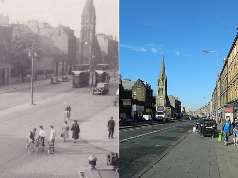Leith received Scotland's first electric tram back in 1905, at Leith Walk it would terminate at Pilrig Church (seen in the background) before passengers would then have to change to cable-drawn cars, this chaos was called the "Pilrig muddle".