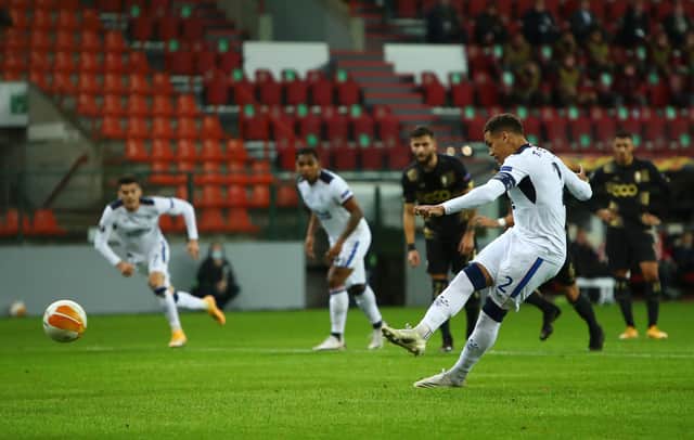 James Tavernier scores from the penalty spot for Rangers against Standard Liege in Belgium. (Photo by Dean Mouhtaropoulos/Getty Images)