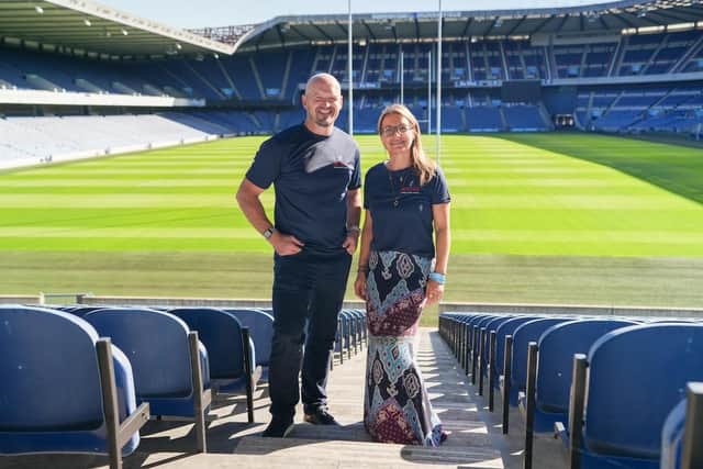 Gregor Townsend and Zoe Smith, widow of former Scotland international Tom Smith.