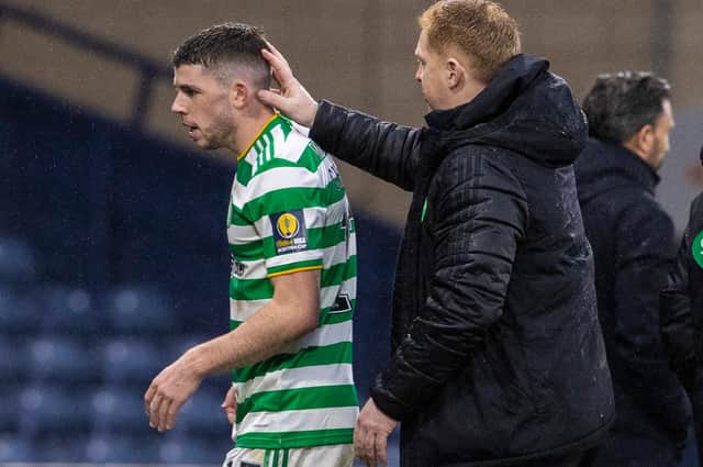 Neil Lennon congratulates Ryan Christie (left) after the midfielder's goaolscoring conrtribution to a 2-0 Scottish Cup semi-final victory over Aberdeen that will put to bed concerns over a winless spell (Photo by Alan Harvey / SNS Group)