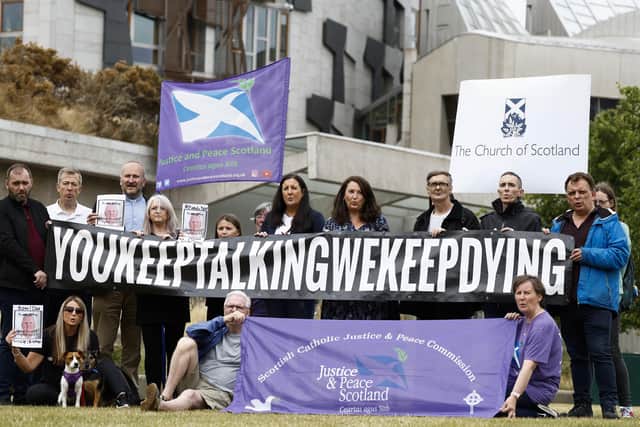 Despite protests like this one in 2022, by the group Faces And Voices of Recovery, Scotland's drug-death rate remains shockingly high (Picture: Jeff J Mitchell/Getty Images)