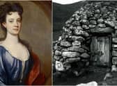 Lady Grange and the cleit on St Kilda - known as Lady Grange's House - which is believed to have been built on the site of the house where she lived in captivity. PIC: NTS/CC