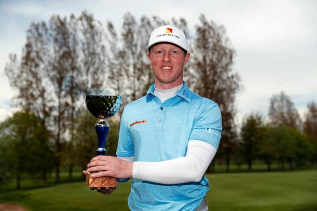 Craig Howie poses with the trophy after his runaway win in the Range Servant Challenge by Hinton Golf at Hinton Golf Club in Malmo. Picture: Luke Walker/Getty Images.