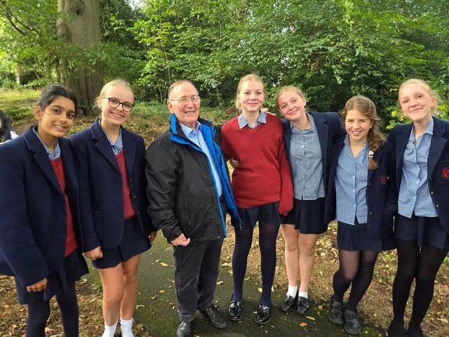 Children from St George’s School and resident from HC-One Scotland’s Murrayfield House Care Home taking a walk