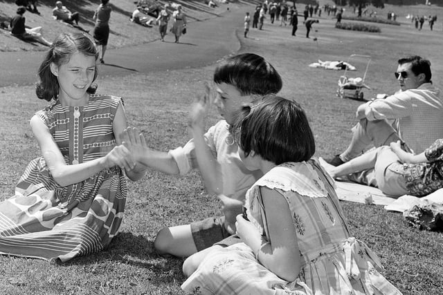 Children playing in Princes Street Gardens in the 1962 Edinburgh heatwave.