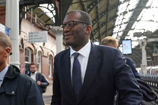 Chancellor Kwasi Kwarteng arrives at Darlington station for a visit to see local business. Picture date: Thursday September 29, 2022.