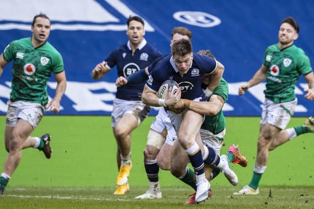 Huw Jones' try against Ireland was his first at international level for three years. Picture: Craig Williamson/SNS