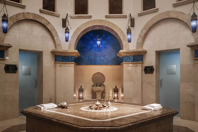 Marble and Moorish lanterns in the hammam at One & Only’s palatial Royal Mirage,