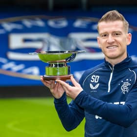 Rangers midfielder Steven Davis with his Scottish Football Writers Award for the 2020-21 season. (Photo by Kirk O'Rourke).