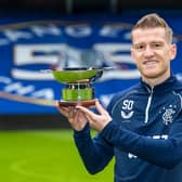 Rangers midfielder Steven Davis with his Scottish Football Writers Award for the 2020-21 season. (Photo by Kirk O'Rourke).