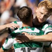 Celtic defender Liam Scales Hughes Odin Thiago Holm after the Irishman's stunning performance in the club's odd-defying win over Rangers at Ibrox. (Photo by Alan Harvey / SNS Group)