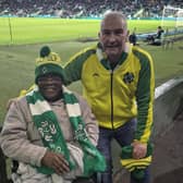 HC-One Scotland’s Redmill Care Home resident Mark Tarimo with Joe Mackin from The Kano Foundation at the Celtic Park football stadium