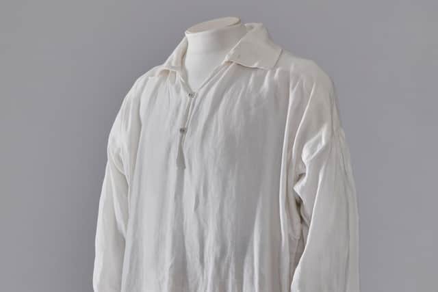 The shirt worn by Colin Firth in Pride and Prejudice is among a number of period drama costumes being auctioned in London. Picture: Cosprop/Kerry Taylor Auctions/PA Wire