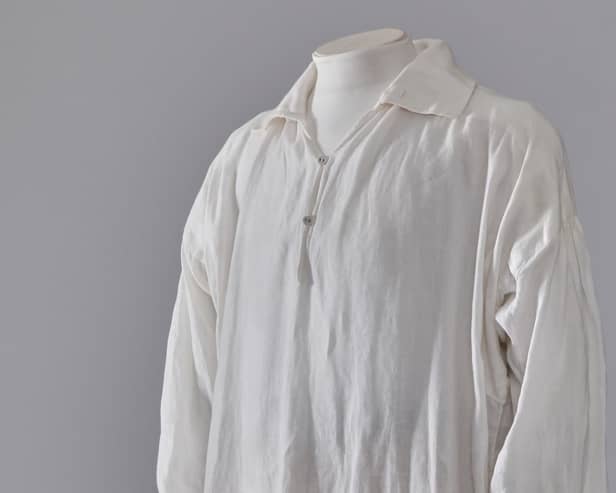 The shirt worn by Colin Firth in Pride and Prejudice is among a number of period drama costumes being auctioned in London. Picture: Cosprop/Kerry Taylor Auctions/PA Wire