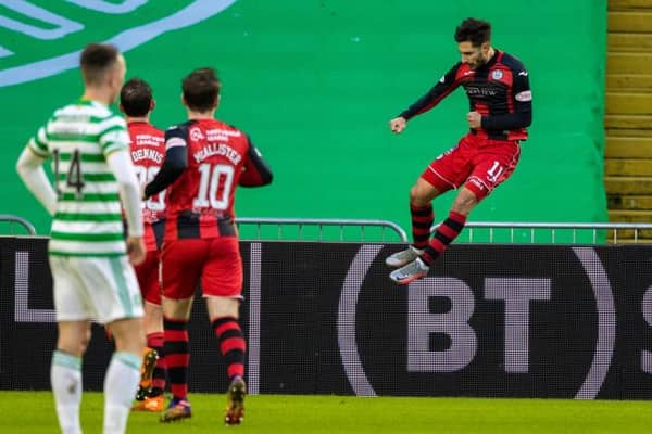GLASGOW, SCOTLAND - JANUARY 30: St Mirren's 
İlkay Durmuş (right) celebrates making it 2-1 during a Scottish Premiership match between Celtic and St Mirren at Celtic Park, on January 30, 2021, in Glasgow, Scotland. (Photo by Craig Williamson / SNS Group)