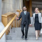 Humza Yousaf with Shona Robison after being voted in as the new First Minister (Picture: Jane Barlow/PA Wire)