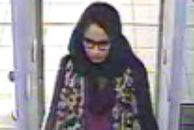 Shamima Begum passes through the security barriers at Gatwick Airport in 2015, on her way to join Isis in Syria (Picture: Metropolitan Police/AFP via Getty Images)