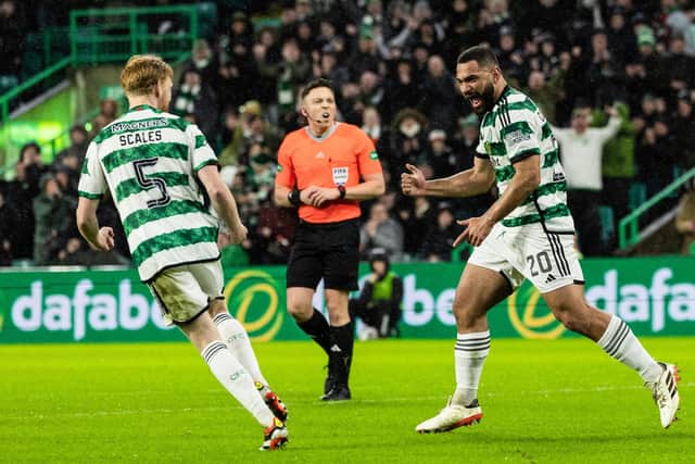 Celtic's Cameron Carter-Vickers celebrates with Liam Scales after scoring to make it 1-0 against Dundee.