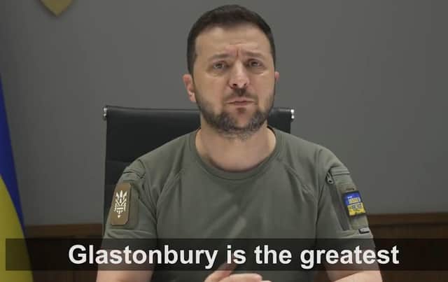 Volodymyr Zelensky has described Glastonbury as the “greatest concentration of freedom” as he addressed the festival calling for the world to “spread the truth” about Russia’s invasion of Ukraine.