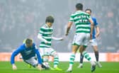 John Lundstram put in a hefty challenge on Kyogo Furuhashi early on in the Scottish Cup semi-final between Rangers and Celtic. (Photo by Craig Foy / SNS Group)